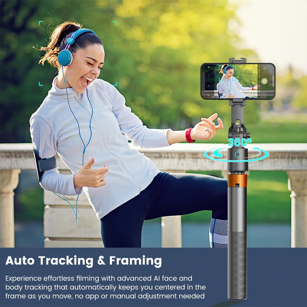 Auto Face Tracking Phone Tripod, 360° Rotation Smart Holder with Wireless Remote & Sturdy Aluminum Alloy Build, Universal Streaming Tripod for iPhone Android YouTube TikTok Vlog and Video Calls