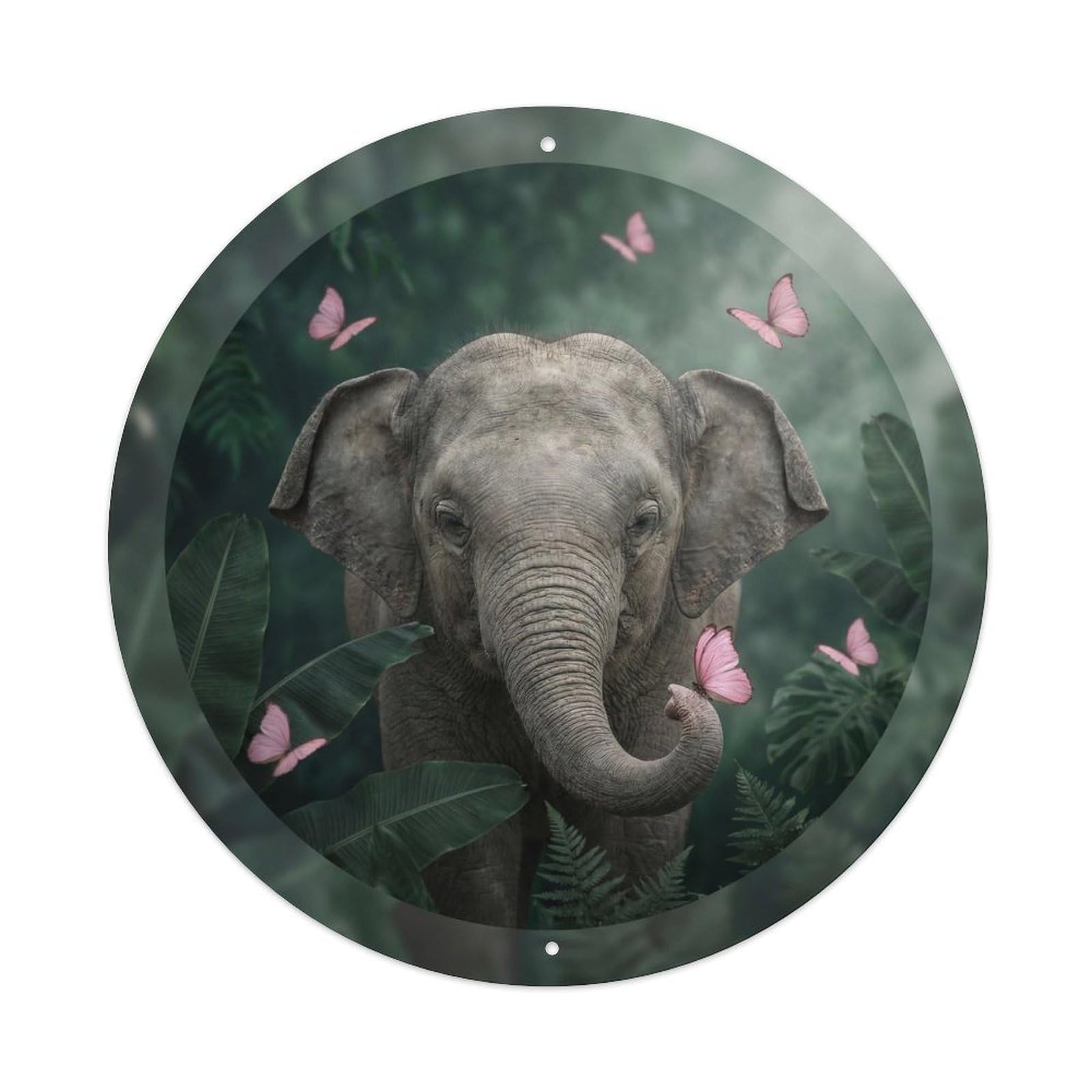 Baby Elephant Zen Wildlife Jungle Animal Calm Nature Portrait Metal Tin Sign Plaque Wall Decor for Cafe, Man Cave, Club Bar, Office, Home Garden Round Metal Poster 8x8Inch