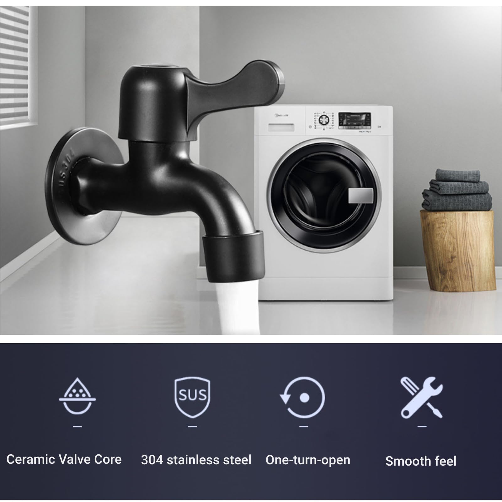 Wall Mounted Stainless Steel Outdoor Water Tap Garden Faucet for Hose Pool Washing Machine Bathroom Exterior Mop Sink — view 3