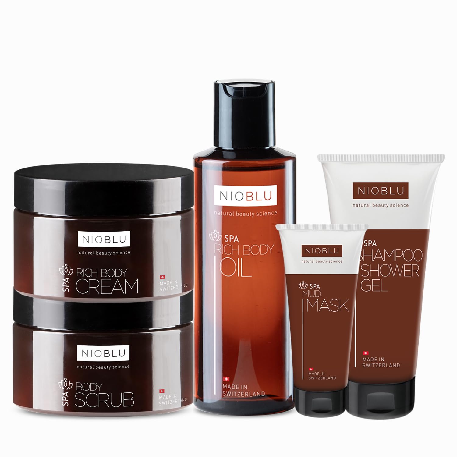Complete SPA Set 5-teilig – Gesichtsmaske, Peeling, Creme, Öl und Duschgel – Nährende, peelende und feuchtigkeitsspendende Behandlung – Für Gesicht, Körper und Haar