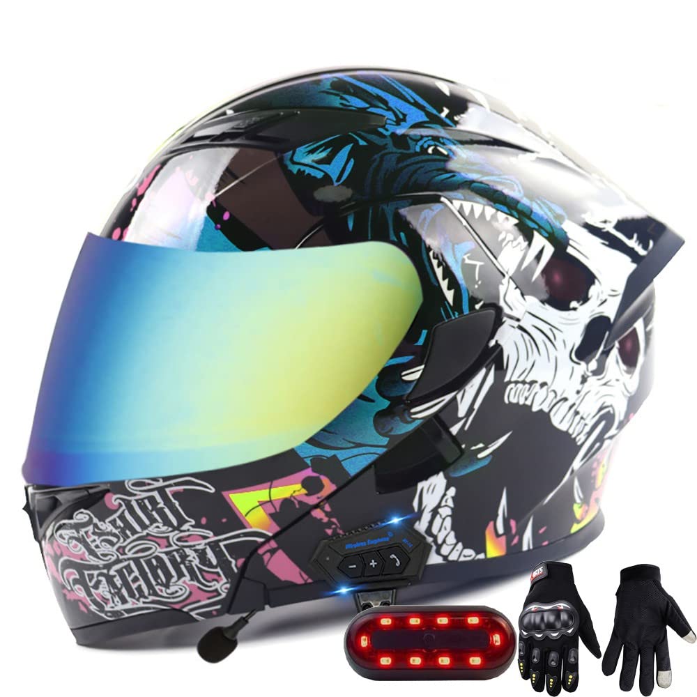 Casco Moto Bluetooth Integrale Con Doppia Visiera, Certificato DOT/ECE, Leggero (1400g) Con Kit Vivavoce - Taglie S-XXXL