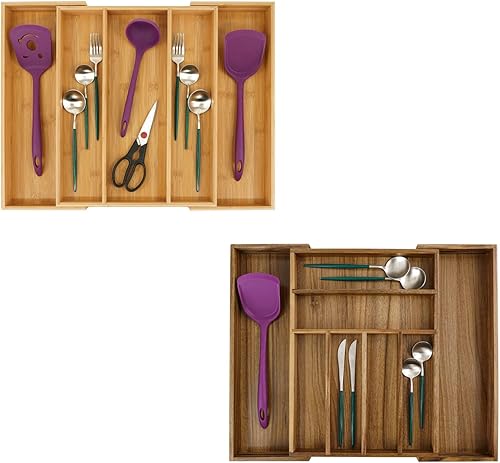 Utoplike Organizador de cajones de cocina expandible de bambú y organizador de cajones de cubiertos expandible de acacia