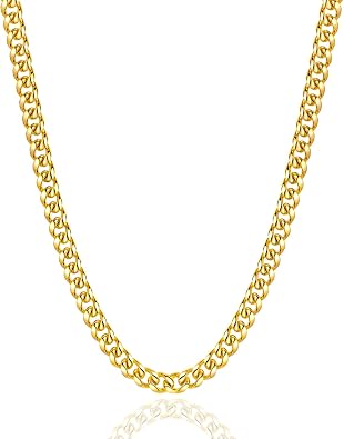 Gold Chain for Men, Mens 5mm/6mm Gold Plated Stainless Steel Cuban Link Chain Necklace, 18-26 Inches
