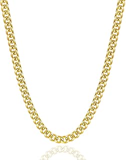 Gold Chain for Men, Mens 5mm/6mm Gold Plated Stainless Steel Cuban Link Chain Necklace, 18-26 Inches