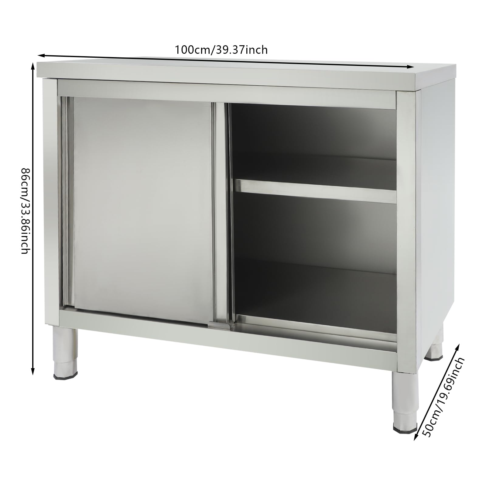 Armadio da lavoro con ante scorrevoli, piano da lavoro in acciaio inox, armadio con piano da lavoro per cucina, armadio autoportante in acciaio inox, tavolo in acciaio inox per cucina