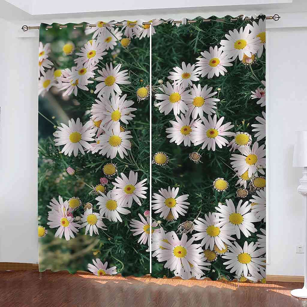 Rideau de fenêtre salon moderne occultant motif fleurs blanches 3D