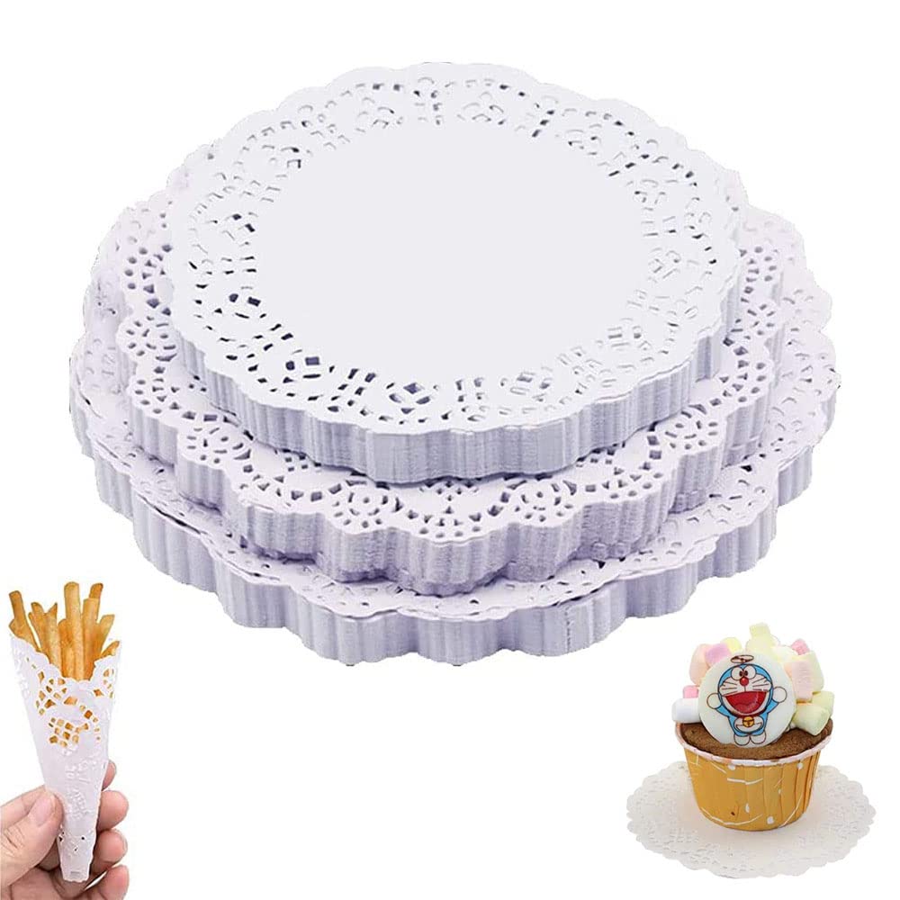 UYVPAER 100 stuk kantpapier voor cake, ronde taartkant, keuken, bakpapier, wit papieren kleedjes, placemat, bruiloft, verjaardag, feest, papieren borden, 14 cm