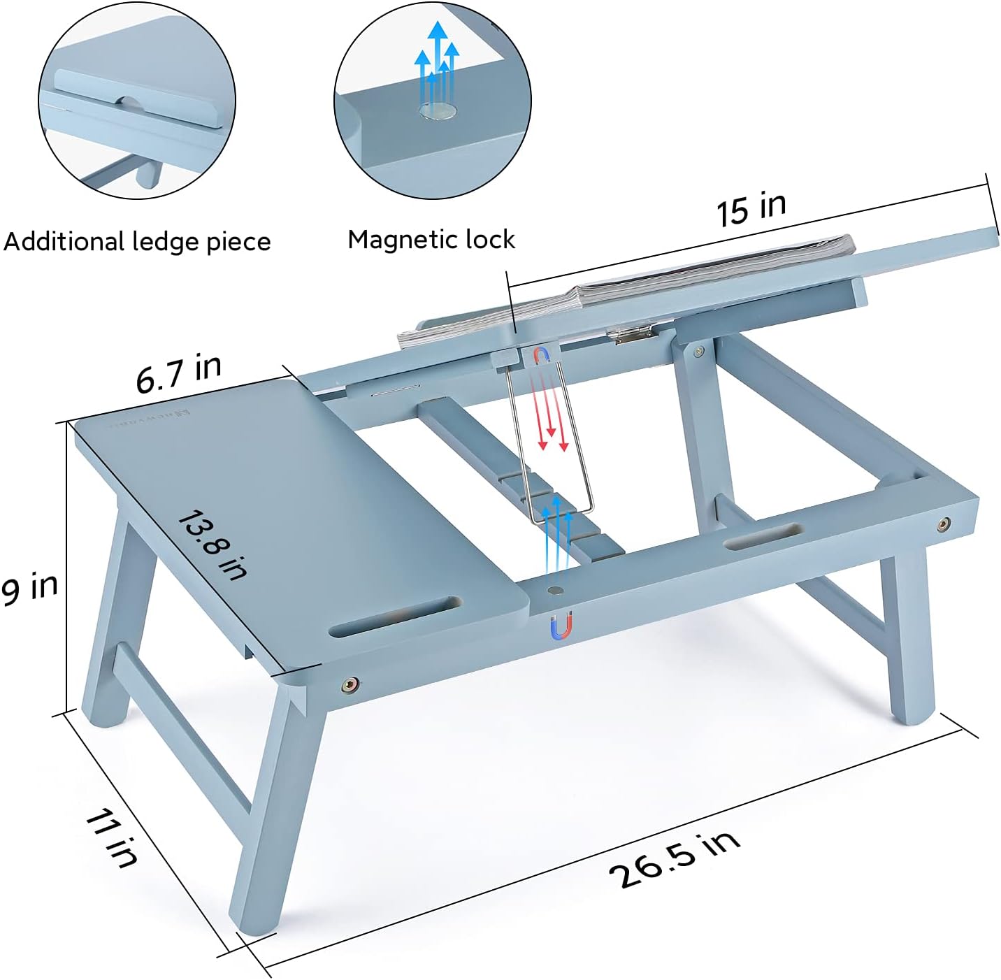 Lap Desk Nnewvante Bed Tray Table Foldable Laptop Desk Bamboo Breakfast Serving Tray with Drawer Tablet Slots, Blue
