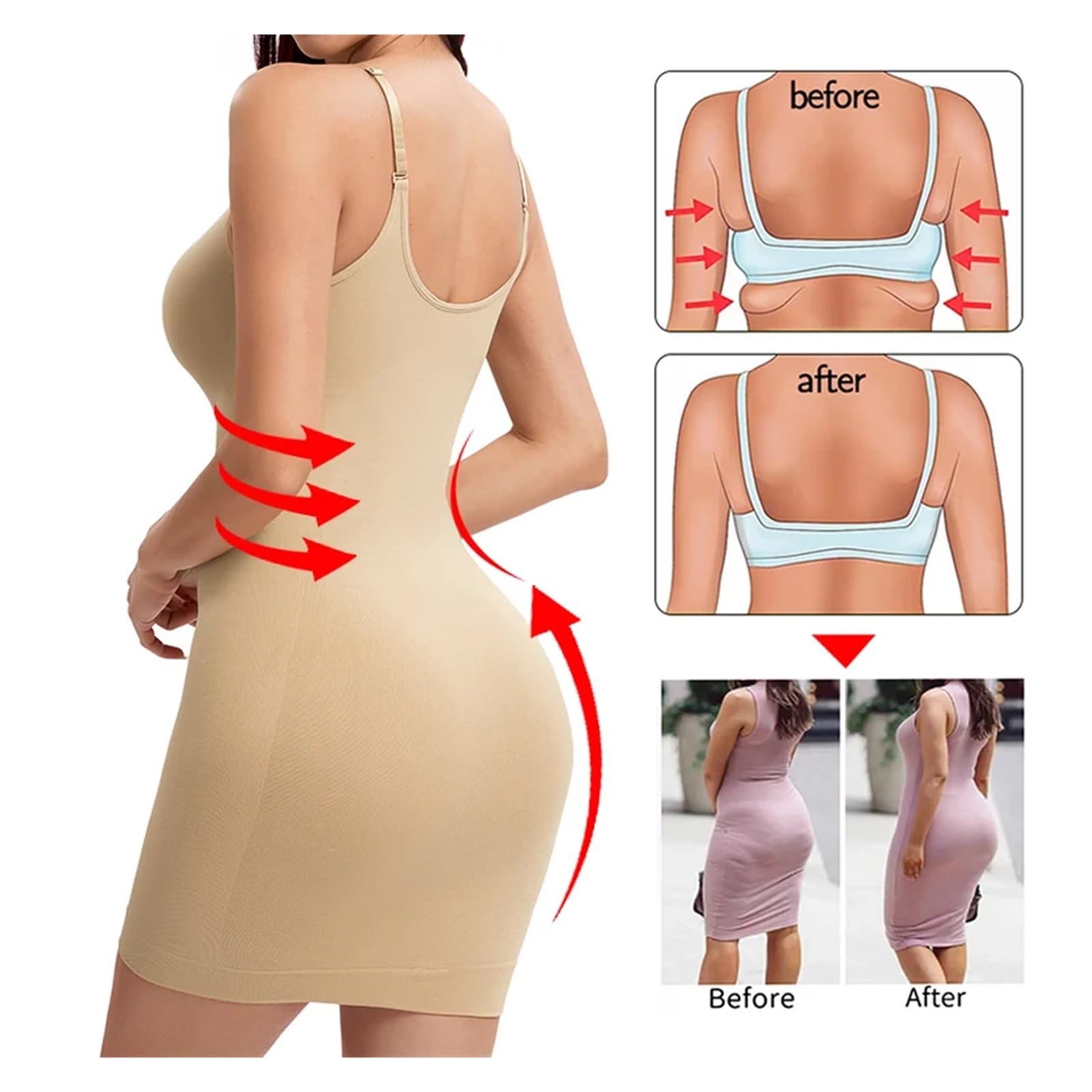 Vestido Moldeador Faja Moldeadora de Cuerpo Completo for Mujer, con Cuello en V, Moldeadora de Cintura, corsé con Control de Abdomen for Debajo de los Vestidos.(Khaki,M)