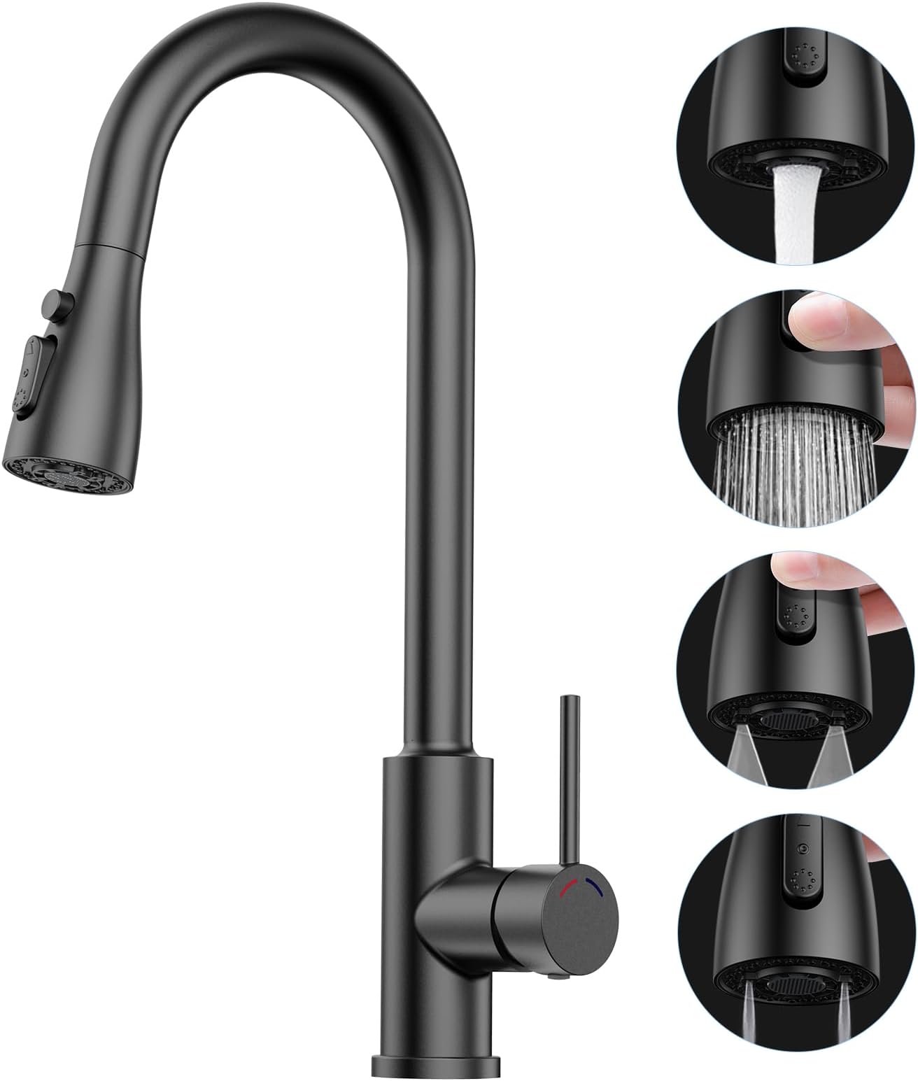 FORIOUS Robinet De Salle De Bain Noir En Acier Inoxydable à