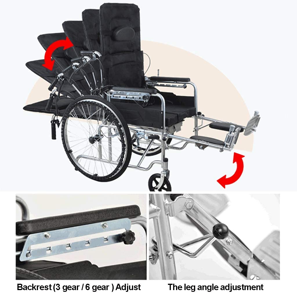 Silla Ruedas Reclinable Estándar Con Reposacabezas Desmontable,Reposapiernas Elevable,Silla Ruedas Con Inodoro Para Personas Mayores Discapacitadas(Color:A;Size:Half-lying)