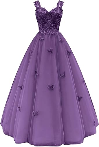 3D Butterfly Tulle Prom Dresses for Teens Long Ball Gowns Glitter Sequin Princess Quinceanera Dresses with Bow