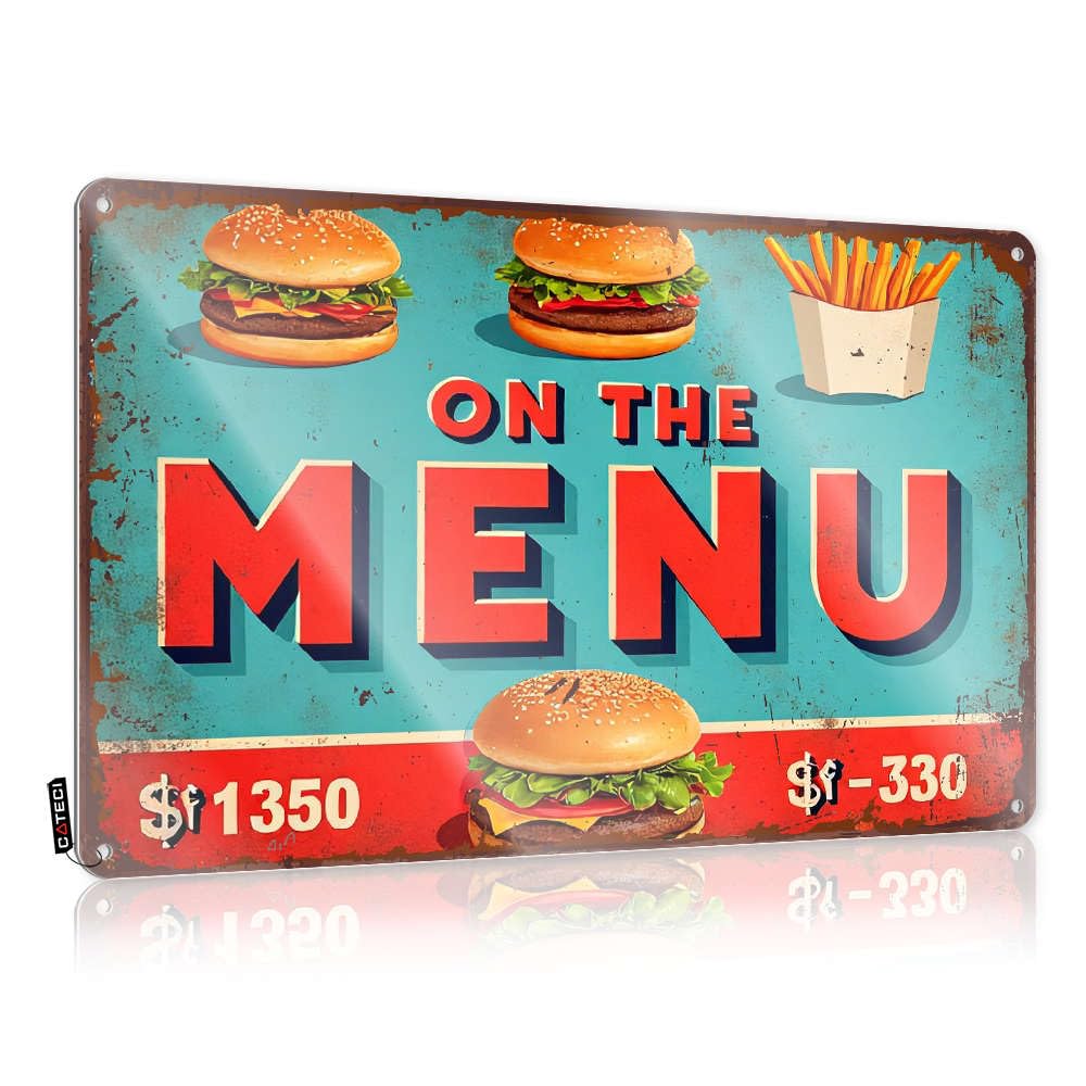 Fzfn Colour Outside Decor, Funny Wall Signs Funny Reusable Wall Decor, Humor Rustic Metal Tin Sign For Man Cave | Deck Holiday Gift Custom Burgers, Fries, And More On The Menu!(30X40cm)