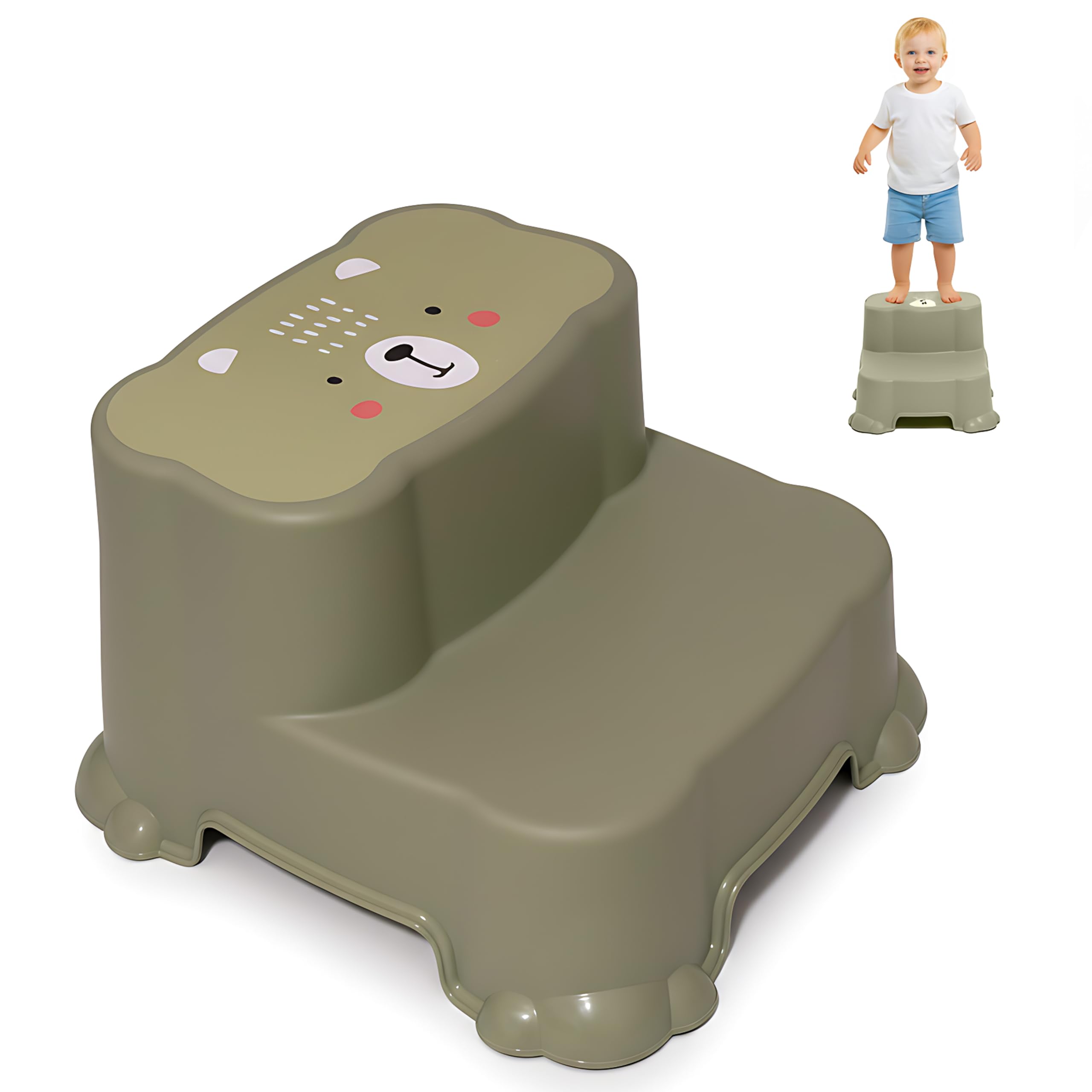 DIVCHI Two-Step Stool For Kids Slip Ressistant Rubber Grip Nursery Step Stools Lightweight Portable Potty Training Stool With Non Slip Base For Bathroom & Kitchen (Pink) — view 9