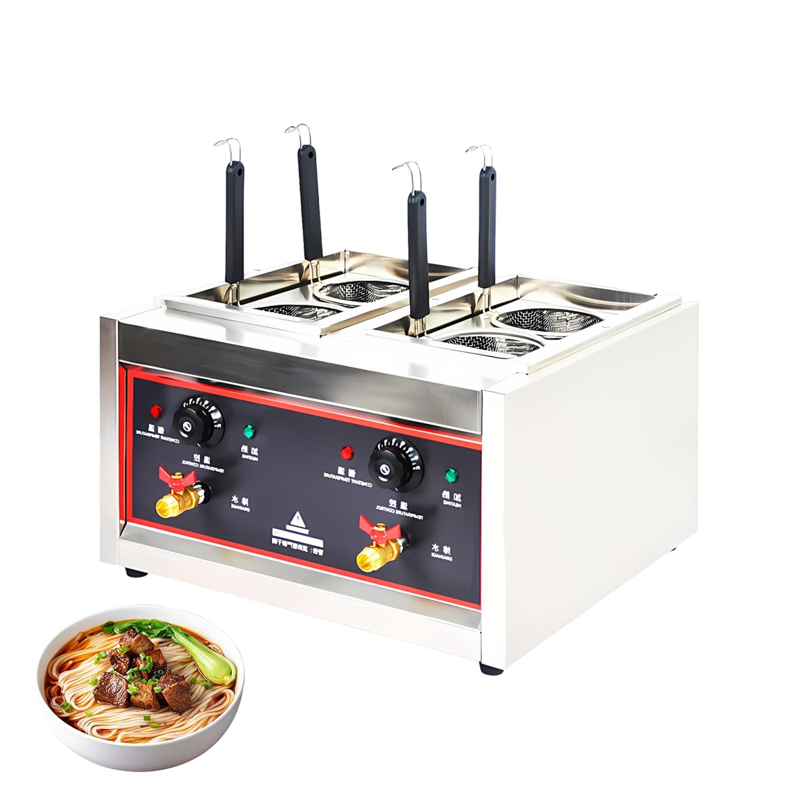 YXZQLOZ Commercial Electric Noodle Cooker, Pasta Boiler with Independent Dual Tank Adjustment, Professional Stainless Steel Dumpling Maker, High Efficiency Thermal Design