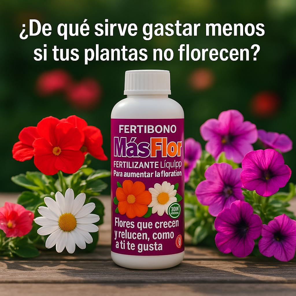 FERTIBONO MásFlor Fertilizante Líquido para Plantas con Flor – Potencia la Floración Natural – Con NPK, Molibdeno y Aminoácidos – Resultados Rápidos y Visibles – 100% Orgánico – 1L