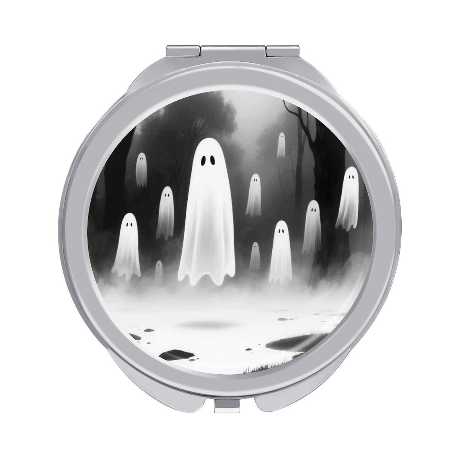 VstaDank Ghost Makeup Mirror Beautiful Compact Makeup Mirror Silver Mirrors Surface Folding Makeups Lightweight Travel Makeups Mirrors for Suitable Handbag and Purses
