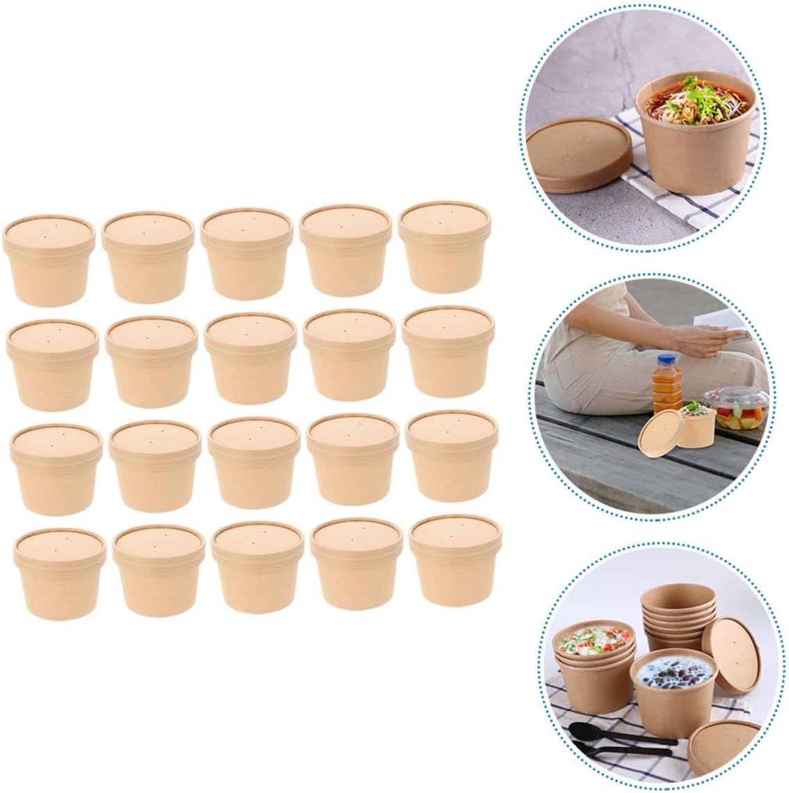 MAGICLULU 50pcs Disposable Ice Cream Cups with Lids 8oz Thick Kraft Paper Bowls for Yogurt Dessert Packing Takeout Food Containers