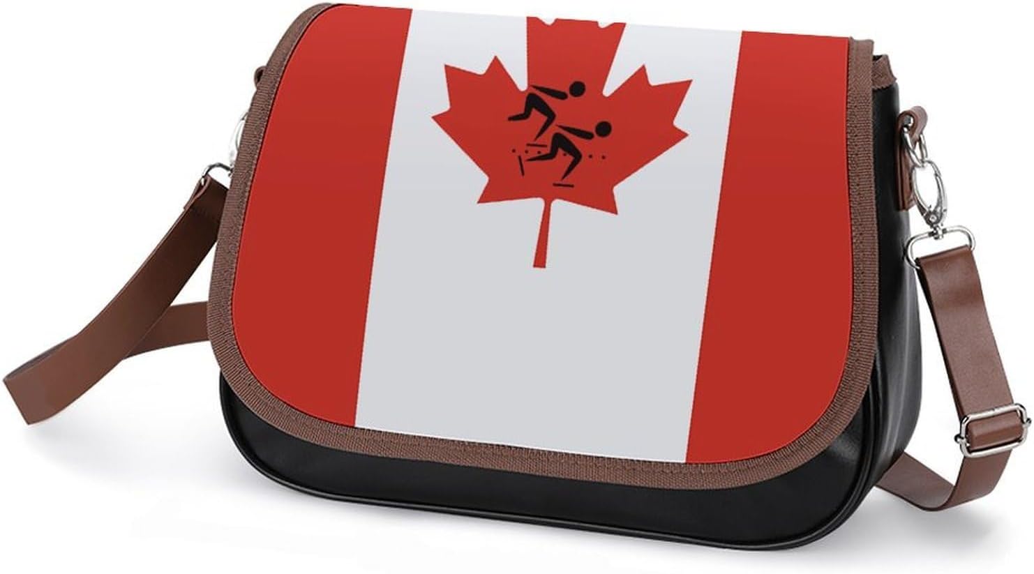 Canada Canadian Flag Speed Skating Skater Women Crossbody Purse Leather Messenger Bag Handbags Shoulder Strap Bags