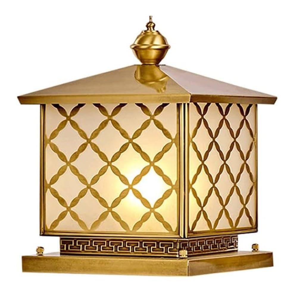 GTHTUHFD Gold Deck Fence Lamp, Gold Post Cap Lights With Glass Shade, Luxury Column Lighting For Patio, Garden, Walkway,Width:9.8inch/25cm