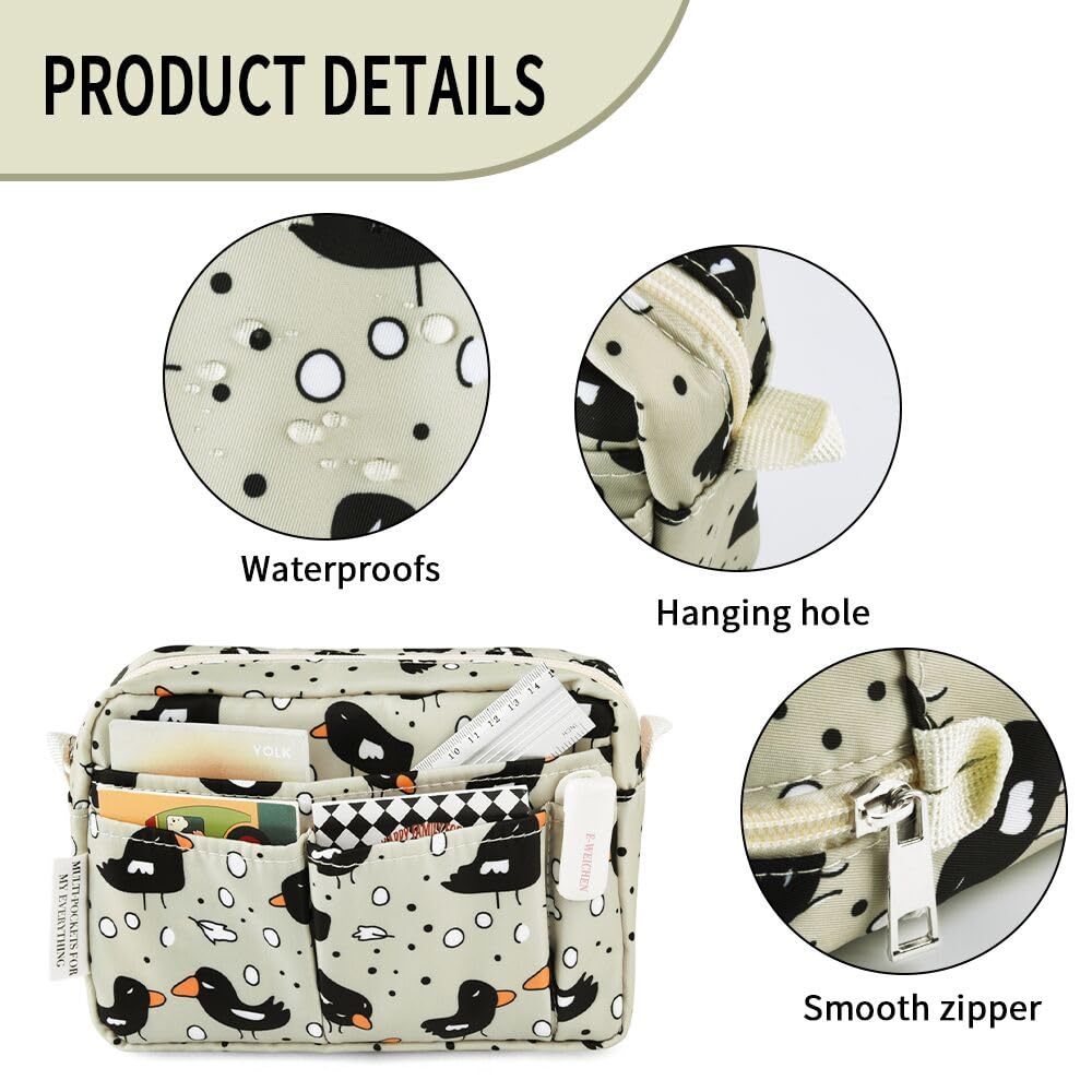 E-WEICHEN Organizador de cartera de múltiples bolsillos con cremallera, bolsa de maquillaje, artículos esenciales de viaje para mujeres, bolsa simple impermeable para lápices, bolsa de papelería para
