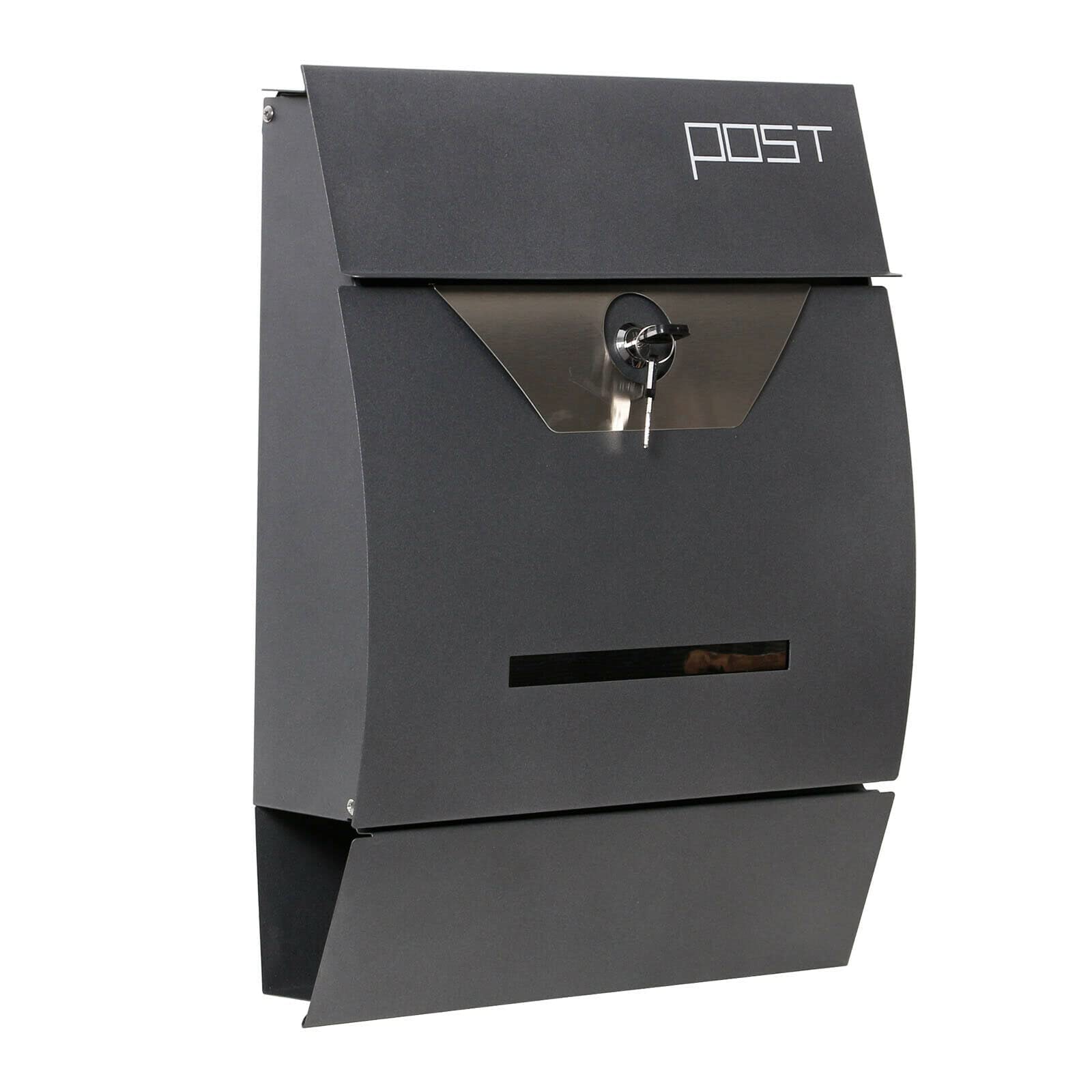 Aurahome Grey Dwd ® Postbox, Sleek Modern Curved Wall-Mounted Lockable Post Letter Box With Newspaper Slot, Easy To Install, Anthracite Lift Up Flap