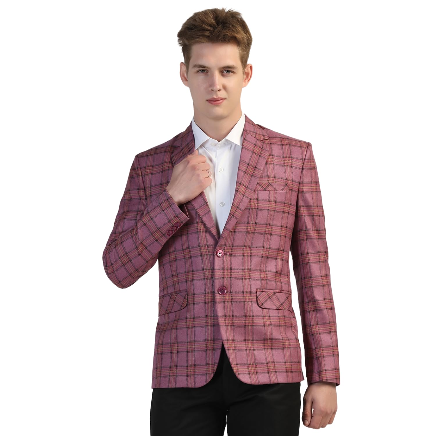tahvo Men's Maroon Checkered Blazer with Notch Lapel - Formal and Stylish-picture-32