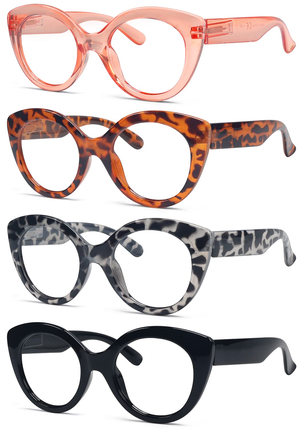 Eyekepper 4-Pack Round Reading Glasses for Women Large Frame Readers +2.75