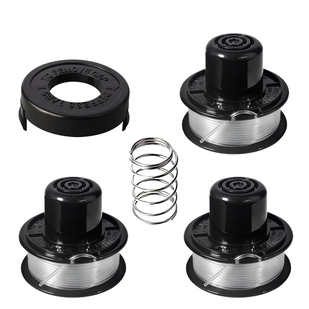 Trimmer Spool,Weed Wacker Spool Replacement Parts,Compatible with Black+Decker Grass Trimmer Replace GL250/GL310/GL360 / GLC12/ BDST36 Spool and Cap(3 Spool + 1 Cap+1 Spring)