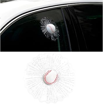 3D Prank Tricky Creative Car Glass Window Stickers, Funny Styling Ball Hit Auto Rear Windshield Decals, Self Adhesive Vehicle Decor Sticker Accessories, Universal for Most CarsWhite Baseball