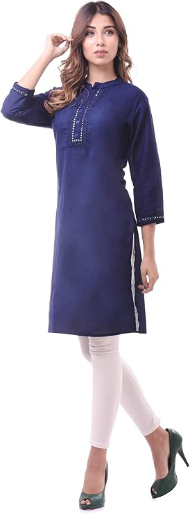 Chichi Indian Women's Plain Cotton Kurti Top