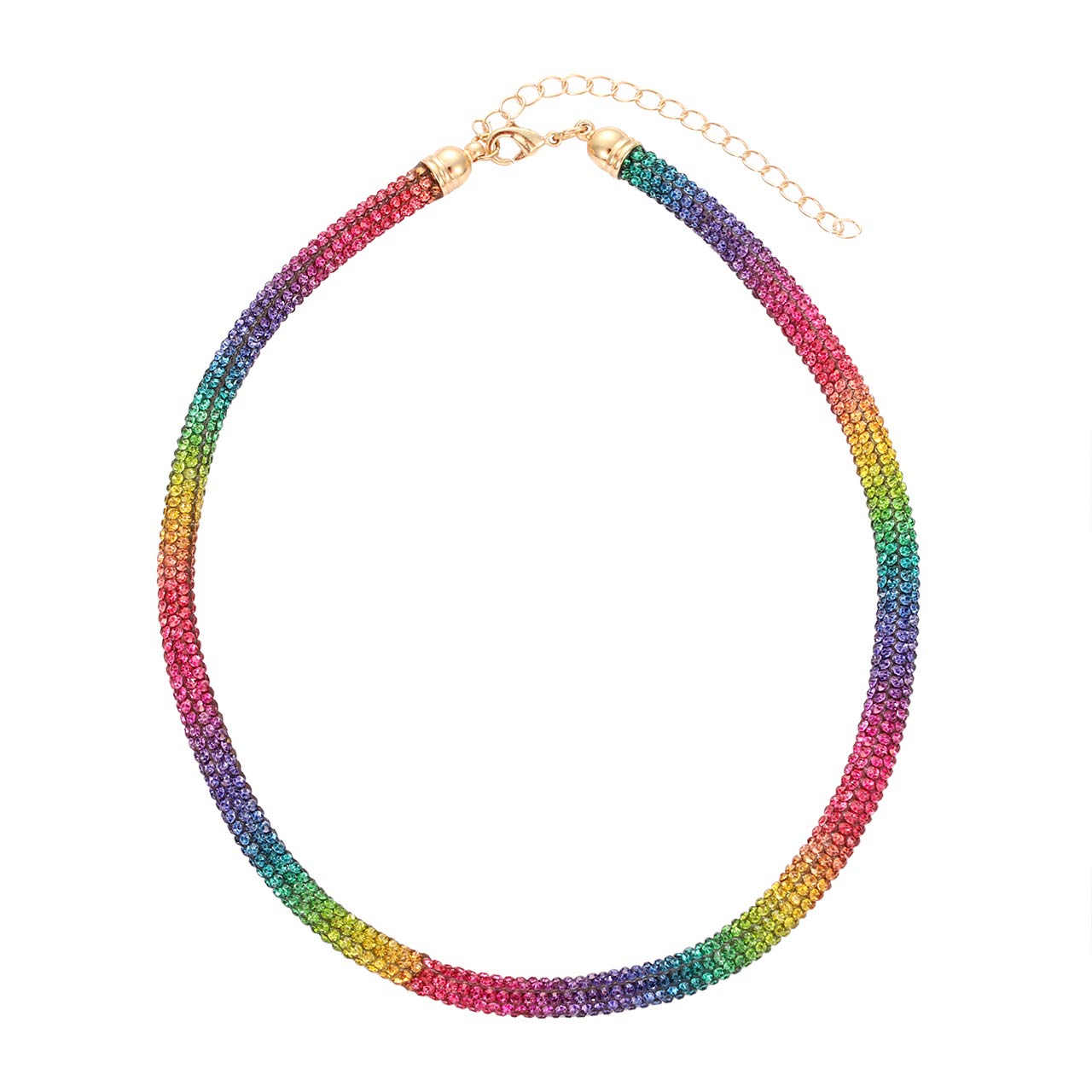 ZITULRY Crystaldust Choker Necklace for Women Rainbow Colored Rhinestone Beaded Choker Necklace for Girls
