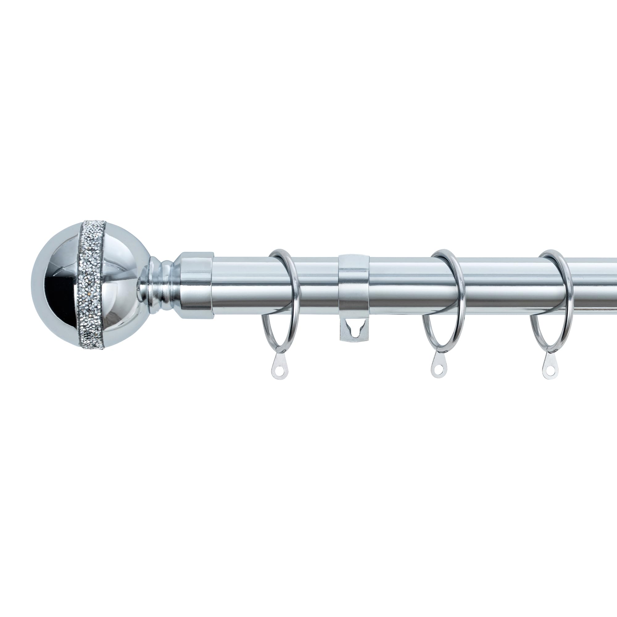 A.unique Home Nickel Diamante Ball Metal Extendable Curtain Pole With Rings And Fittings, In A Variety Of Colours And Sizes (25/28Mm) (, 120Cm - 220Cm, 47" To 87" Approx)
