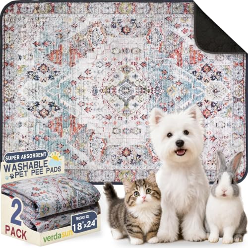 Image of Washable Pee Pads for Dogs, Reusable Puppy Potty Training Pads, Ultra-Absorbent Thick Waterproof Leak-Proof Non-Slip Pads & Mat for Crate, Playpen, Floor, Whelping & Housebreaking , 2 Pack 18 inchx24 inch