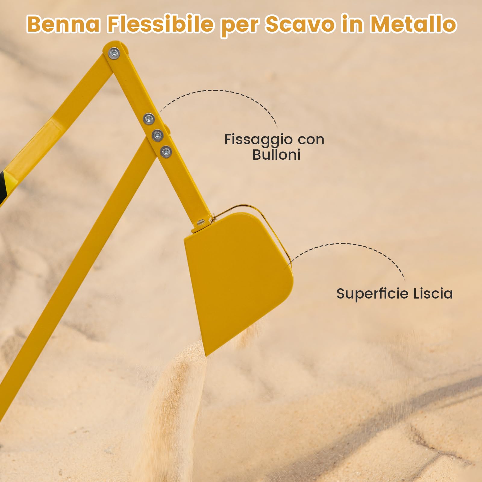 COSTWAY Escavatore per Bambini, Scavatore per Sabbiera con Comandi a 2 Mani e Pala Flessibile, Sedile Rotante a 360°, 4 Ruote, Ideale per Bambini 3 Anni+ (con Ruote Giallo)