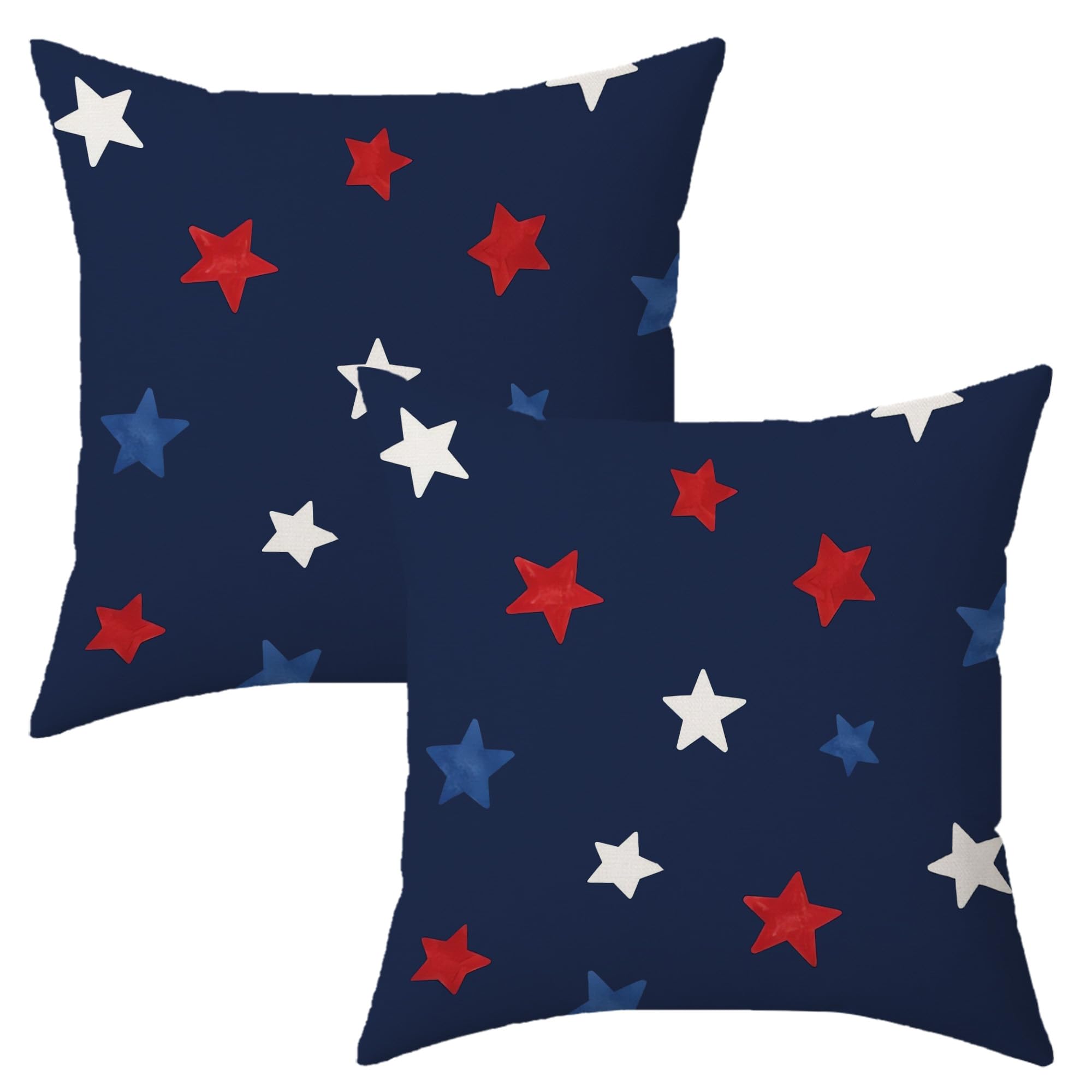 AOFANGGO Patriotic 4th of July Pillow Covers 18x18 Set of 2 Memorial Day Pillowcase Outdoor Independence Day Decor for Couch Sofa Linen Red Blue Stars