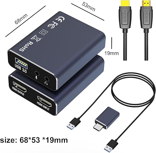 Miniatura 3 de Tarjeta de captura de video de audio 4K con cable HDMI, USB 3.0, Full HD 1080P para grabación de juegos, transmisión en vivo..