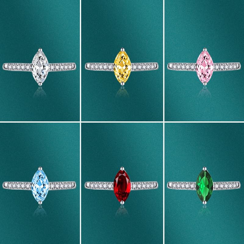 2CT Marquise Cut Cubic Zirconia Engagement Rings 14K White Gold Plated 925 Sterling Silver Marquise Shape Gemstone Rings for Women Birthstone Wedding Band CZ Promise Adjustable Open Ring（Blue） - Image 4