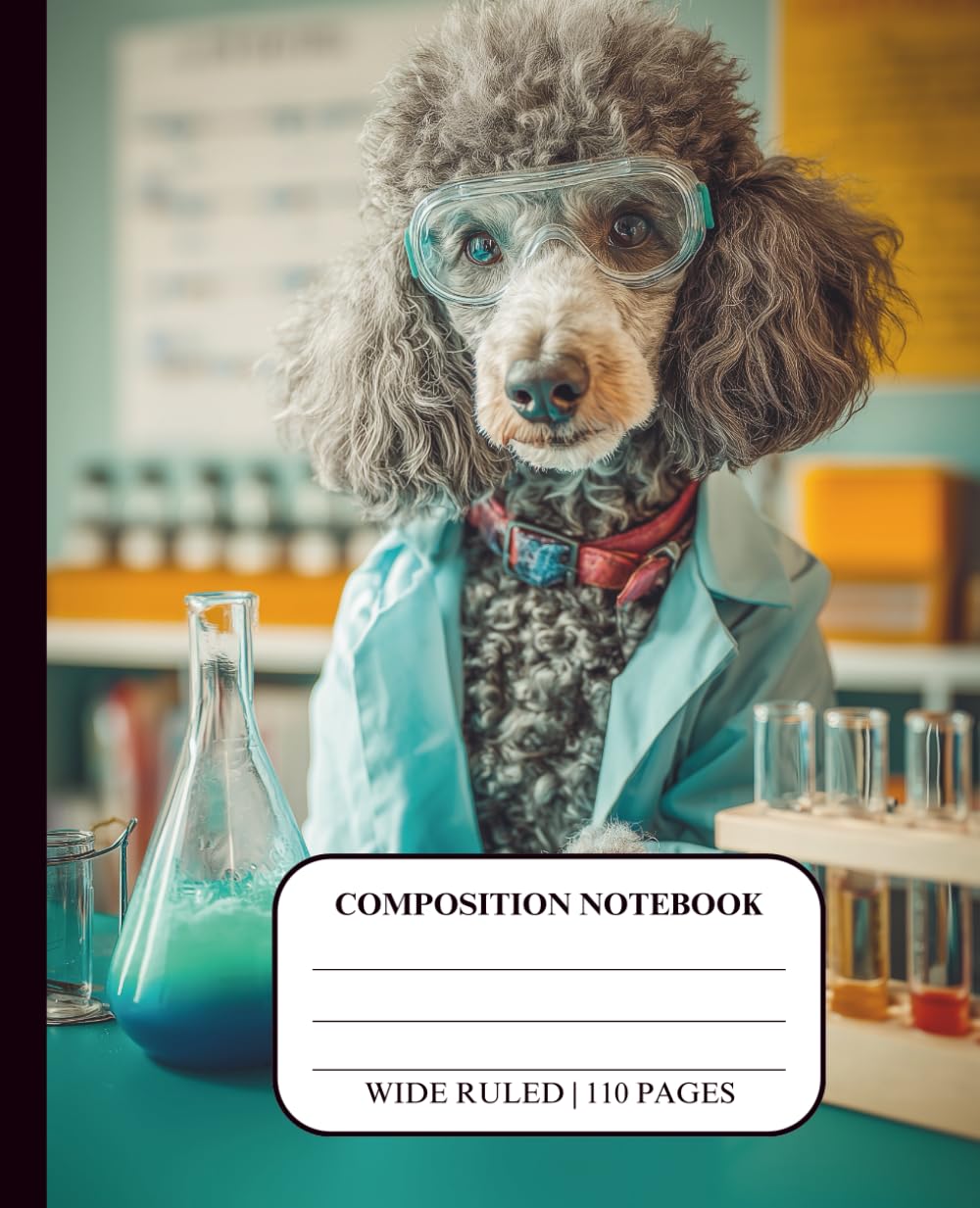 Dog Notebook for Kids Ages 8-12 Wide Ruled Composition Journal for Boys Teens School Supplies Handwriting Middle High Homeschool Creative Writing Primary First Grade Students 110 Pages Cool Fun Black Design Theme Cover Science Chemistry Poodle