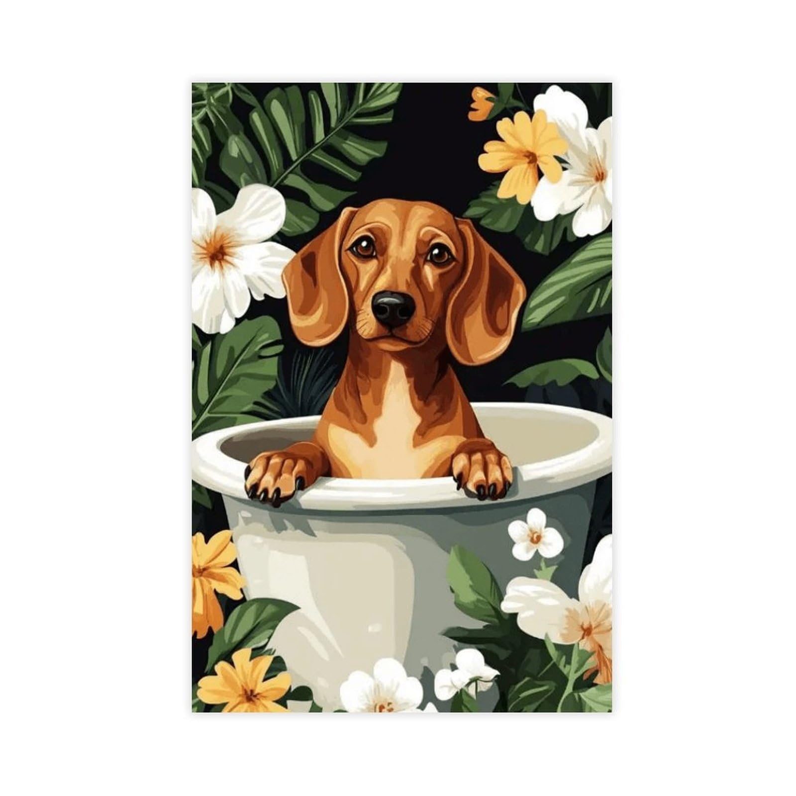 NFFBGFD Dachshund In Bathtub Canvas Poster Bedroom Decor Landscape Decor Gift 16x24inch(40x60cm)