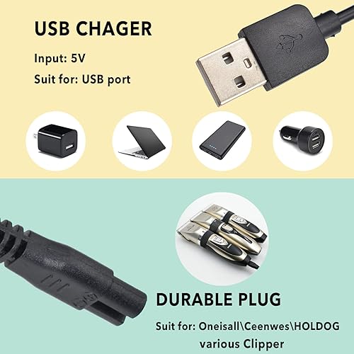Miniatura 5 de BOEEA Cable de carga universal para cortapelo, cable de carga de repuesto compatible con varios cortapelos para perros, se adapta a cortapelos