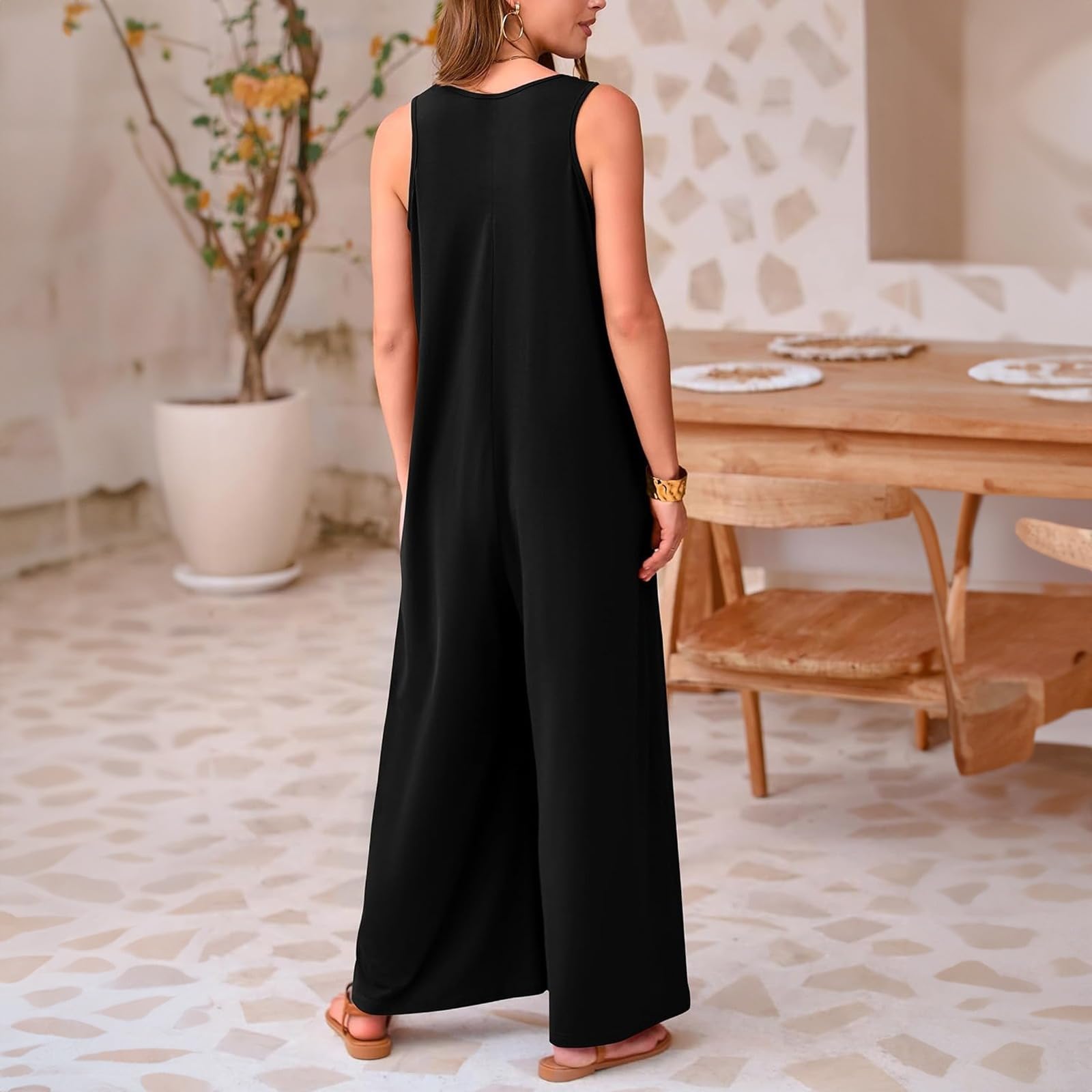 Litthing Salopettes Femme Ample Combinaison Femme sans Manche Jambes Larges avec Poches Grande Taille Salopette de Travail Femme Tenue Décontractée Femme