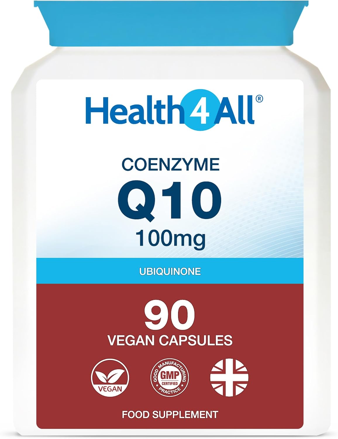 Health4All CoQ10 100mg per Capsule, 90 Capsules 3 Months Supply, Pure Grade CoEnzyme Q10 Ubiquinone Supplement for Heart, Energy & Brain, Vegan CoQ10 Supplement | Made in UK - Amazon product rated Grade B