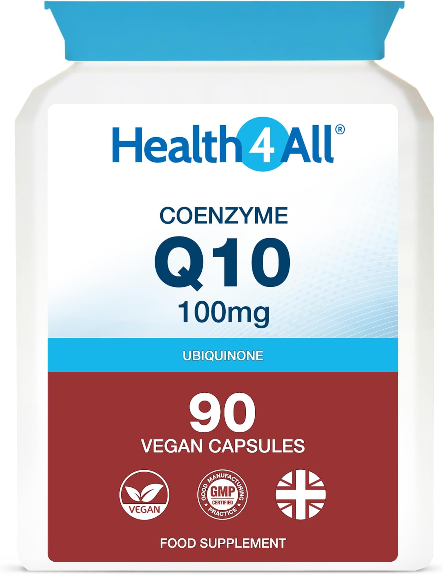 Health4All CoQ10 100mg per Capsule, 90 Capsules 3 Months Supply, Pure Grade CoEnzyme Q10 Ubiquinone Supplement for Heart, Energy & Brain, Vegan CoQ10 Supplement | Made in UK
