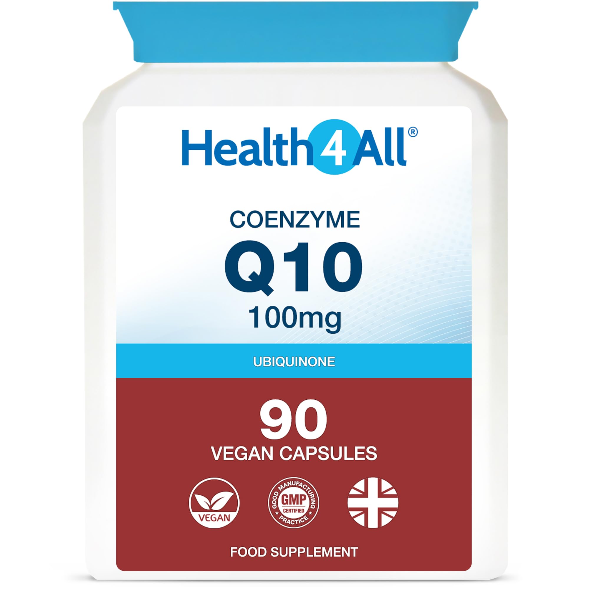 Health4All CoQ10 100mg per Capsule, 90 Capsules 3 Months Supply, Pure Grade CoEnzyme Q10 Ubiquinone Supplement for Heart, Energy & Brain, Vegan CoQ10 Supplement | Made in UK