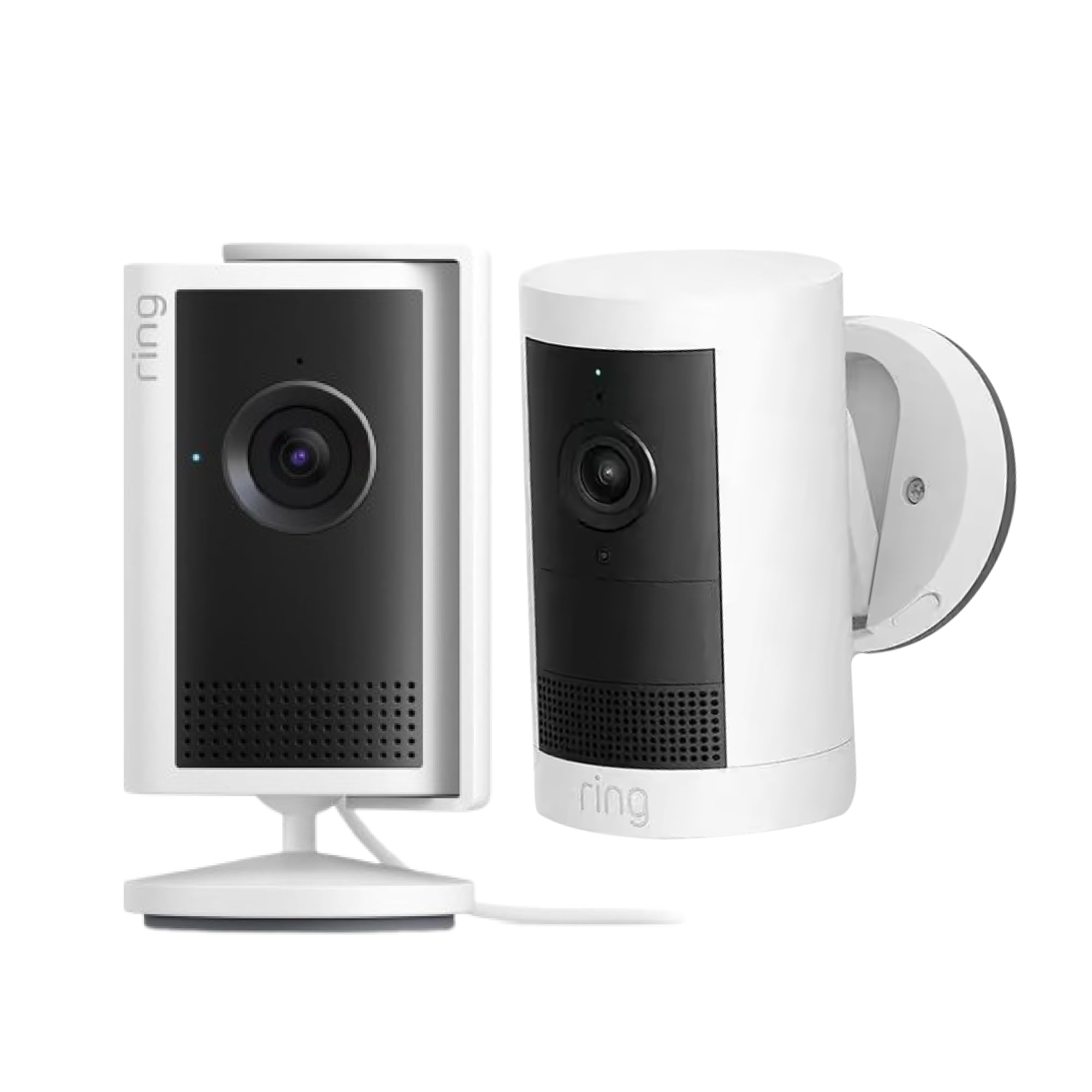 Ring Videocamera interna Plus (ultimo modello) con Videocamera esterna Plus | Videocamera di sicurezza plug-in | Retinal 2K, zoom ottimizzato 4x| Prova gratuita di 30 giorni del piano Ring Home