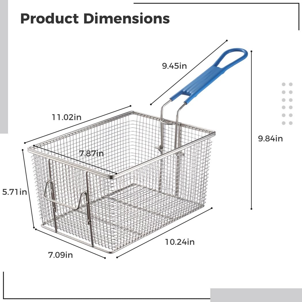 Cestello quadrato per friggitrice con manico antiscivolo, in acciaio inox, resistente, per uso domestico e commerciale, 2 pezzi