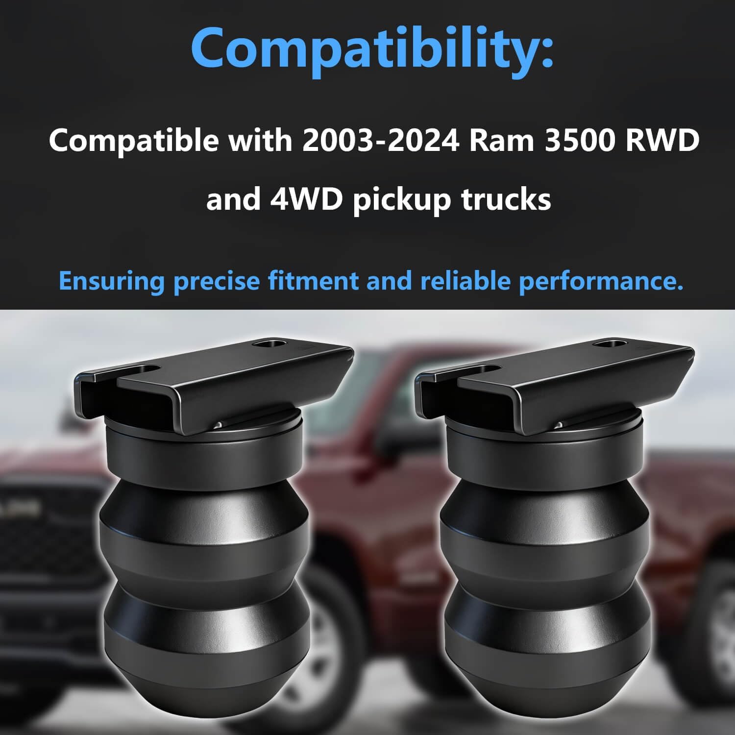 Rear Rubber Helper Suspension Spring Kit Compatible with 2003-2024 Dodge Ram 3500 RWD/4WD Pickups, Load Support Bumper Stop Cushions, Replace OEM DR3500CA