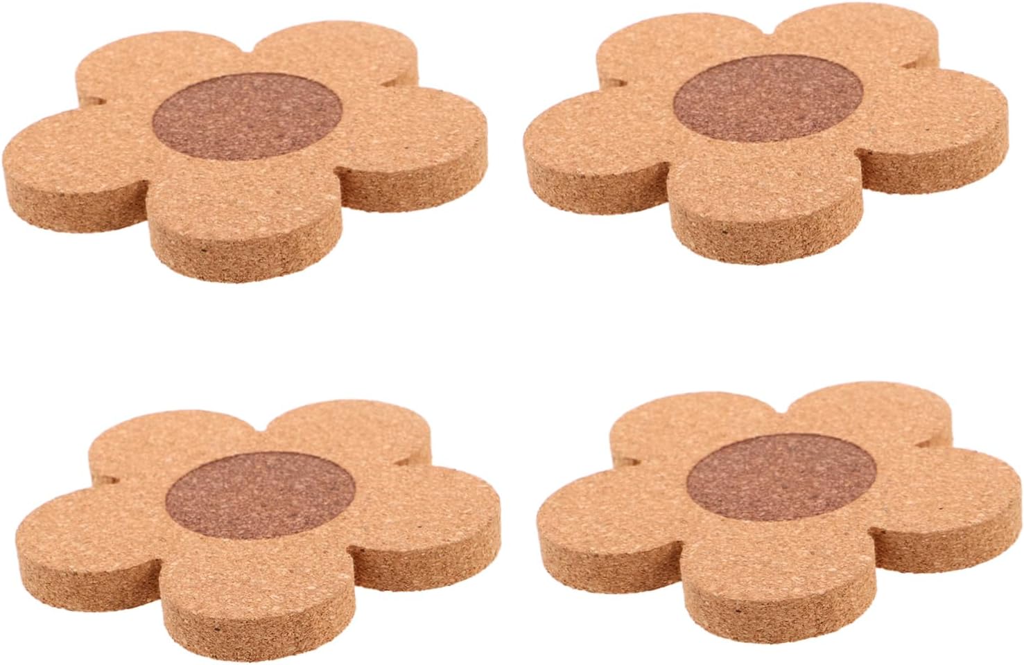 TEHAUX 4pcs Decorative Flower Cork Non- Drink Pads for Home Dining Stylish Table Mats for Kitchen Coffee Table Decor