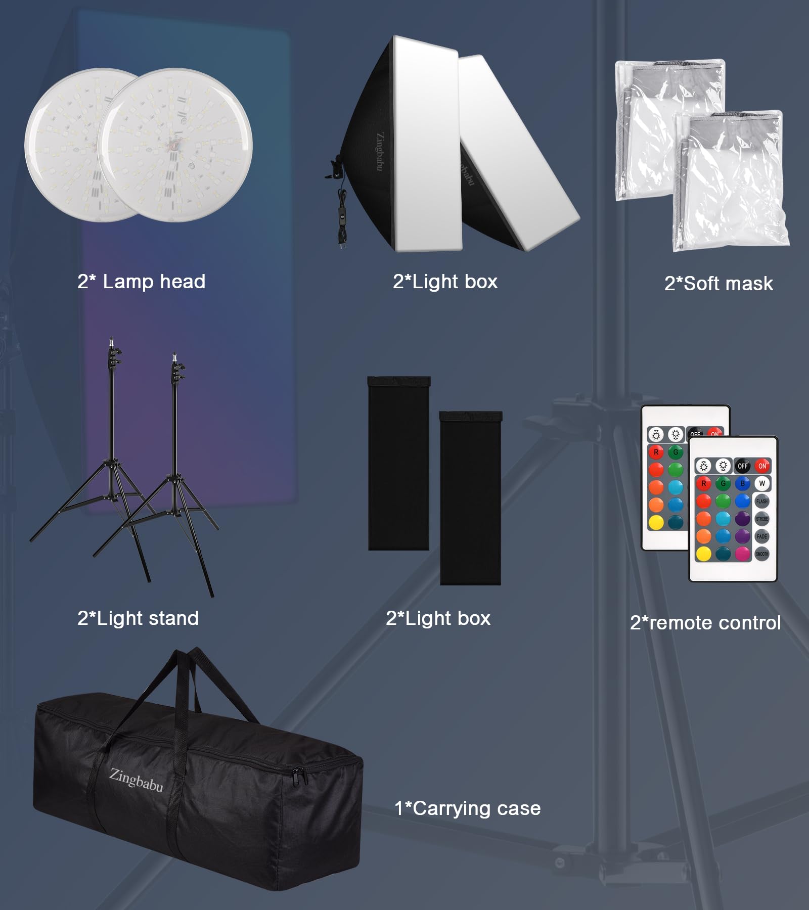 Kit de iluminación Softbox, Zingbabu Photography Kit de iluminación continua con Soft Box 2x50x70cm | 2X 150W 3200-6000K E27 Bombilla RGB, equipo de iluminación de estudio fotográfico